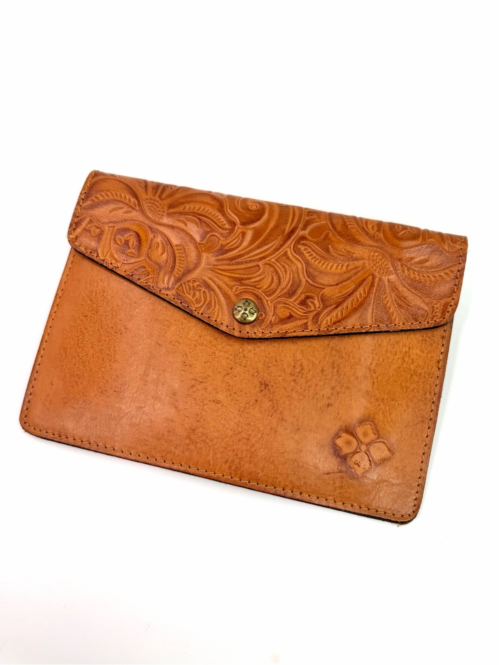 Patricia Nash Tan Floral Tooled Leather Envelope Pouch Clutch